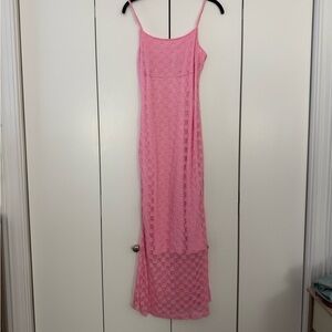 Pink Lace Slip Maxi Dress - Women